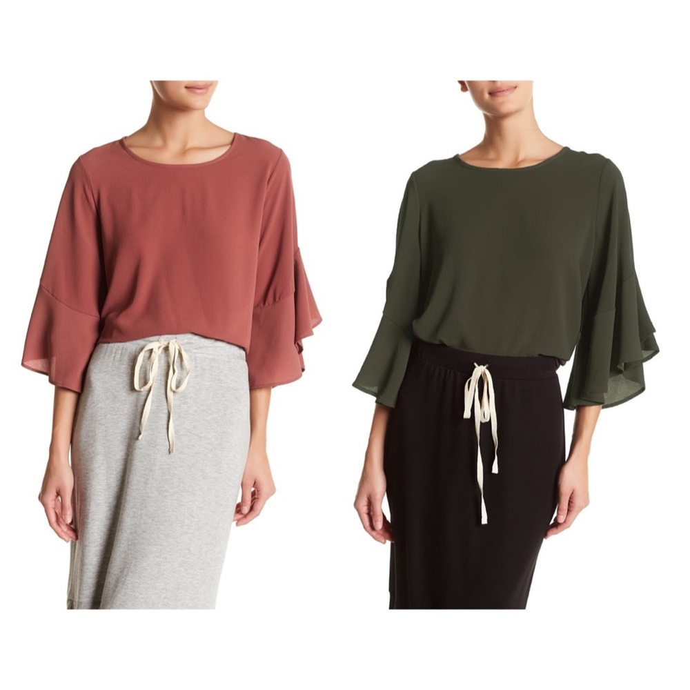 Pleione Pink Ruffle Sleeve Blouse